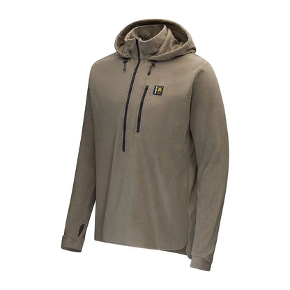 Khaki hooded pullover shirt from Swazi Brocco Shirt collection, perfect for casual look