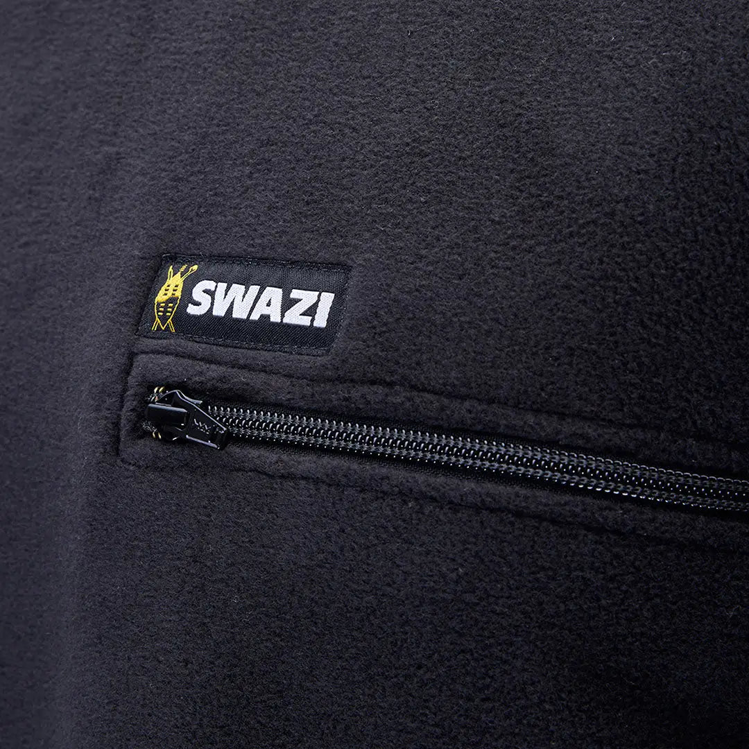 Black fleece jacket detail on Swazi Bushmans Tee with classic design look