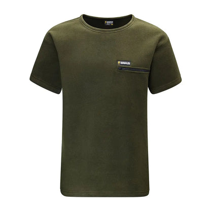 Olive green Swazi Bushmans Tee with original horizontal zippered pocket perfect for outdoors