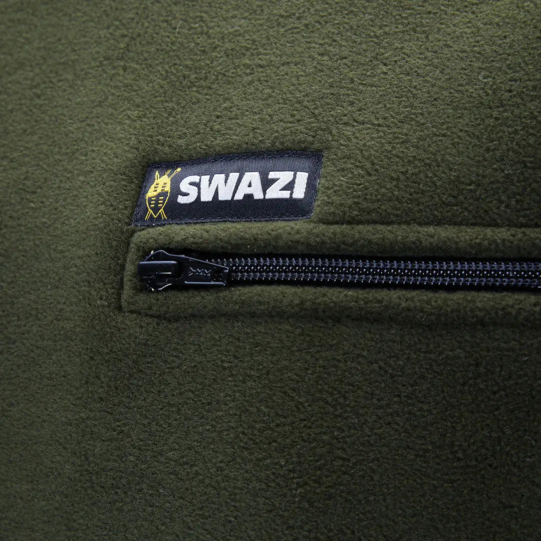 Olive green fleece with zippered horizontal pocket from Swazi Bushmans Tee, a Swazi favourite