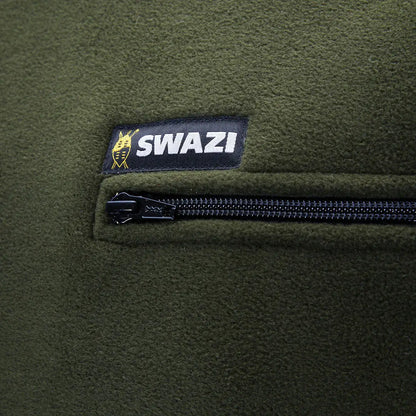 Olive green fleece with zippered horizontal pocket from Swazi Bushmans Tee, a Swazi favourite