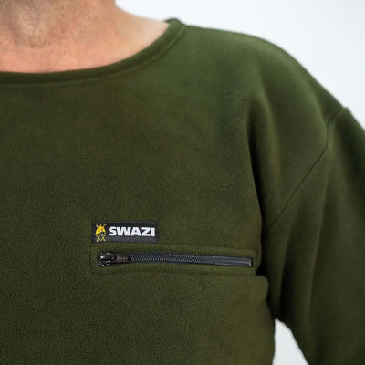 Dark green Swazi Bushmans Tee with logo and zip pocket, great for hunting or country clothing