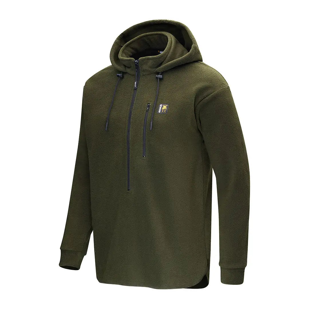 Olive green hooded pullover with high collar keeping, perfect for outdoor activity in Swazi The Hood