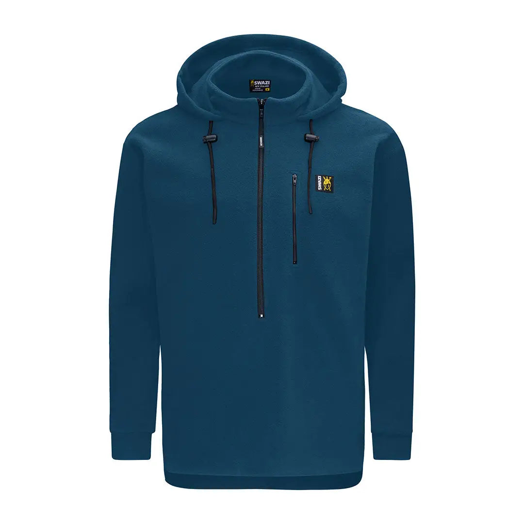 Blue fleece hood pullover with high collar for outdoor enthusiasts in Swazi The Hood