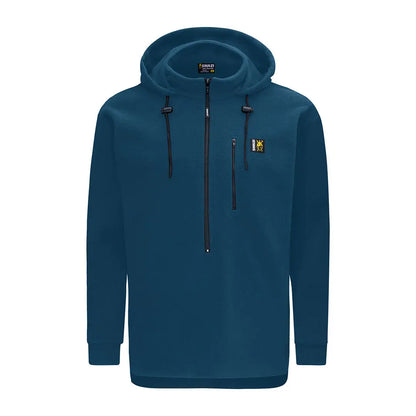 Blue fleece hood pullover with high collar for outdoor enthusiasts in Swazi The Hood