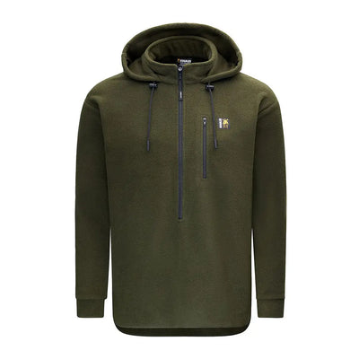 Olive green Hooded Fleece Pullover Swazi The Hood, ideal for outdoor activity and high collar keeping