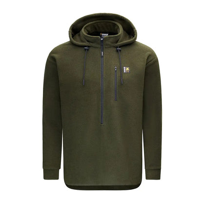 Olive green Hooded Fleece Pullover Swazi The Hood, ideal for outdoor activity and high collar keeping