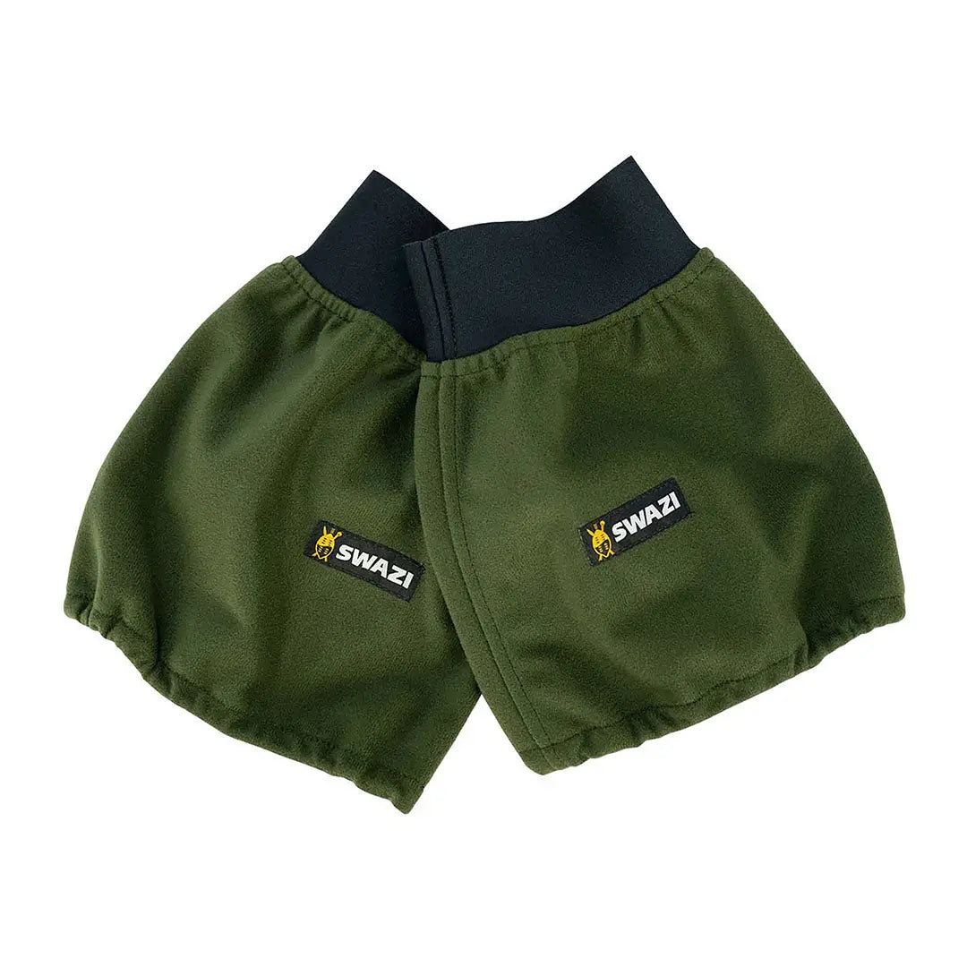 Olive green hush puttys arm warmers with black cuffs for country clothing and hunting