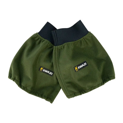 Olive green hush puttys arm warmers with black cuffs for country clothing and hunting