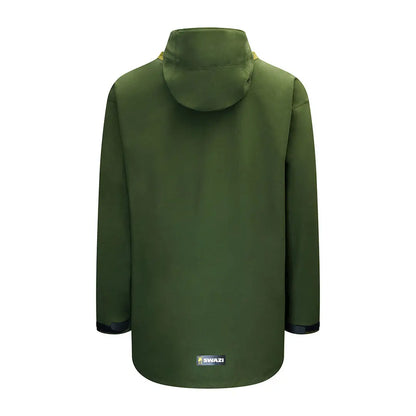Green hooded jacket made with 3-layer Aegis Knit fabric from Swazi Kagoule
