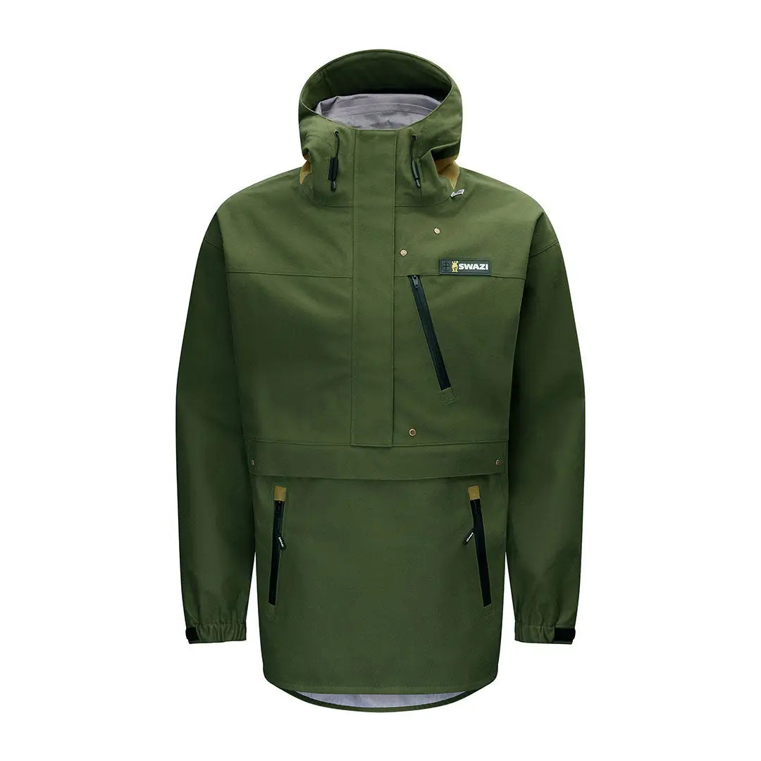 Green hooded Anorak jacket made with 3-layer Aegis Knit fabric from Swazi Kagoule