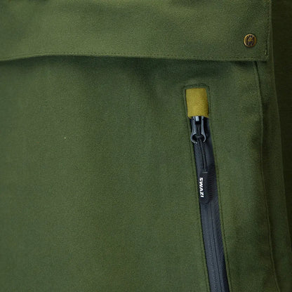Green Swazi Kagoule made from 3-layer Aegis Knit fabric with zipper for weather protection