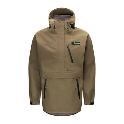 Men’s olive-green Swazi Kagoule anorak jacket with hood and zip pockets made of 3-layer Aegis Knit fabric