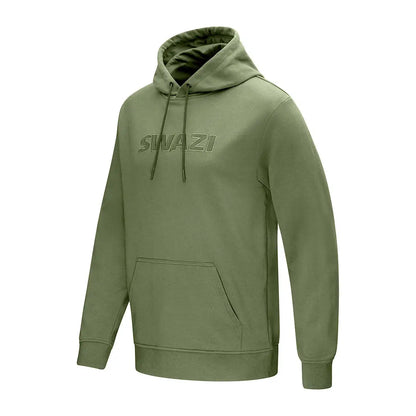 Olive green Swazi Legend Hoody with swazi applique design and hoodie features