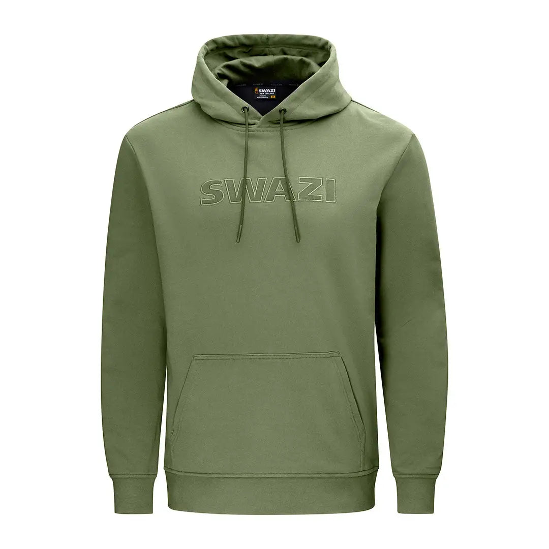 Men’s olive green Swazi Legend Hoody with swazi applique design and hoodie features