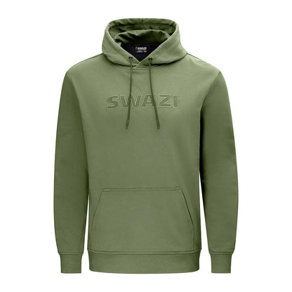 Men’s olive green Swazi Legend Hoody with swazi applique design and hoodie features