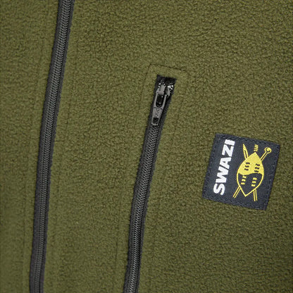 Olive green fleece jacket detail on Swazi Micro Shirt for casual style