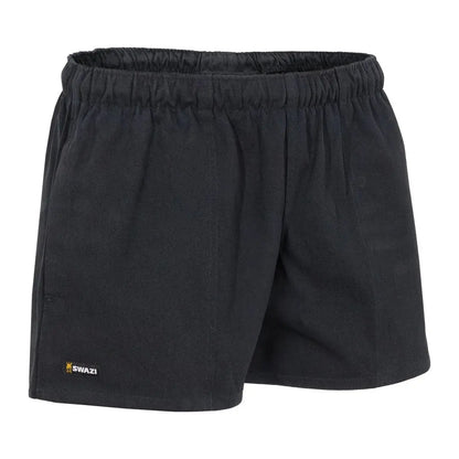 Black elastic-waist Swazi Moley Shorts perfect for comfort and style in warm weather