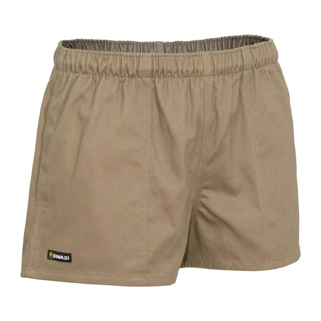 Khaki elastic-waist Swazi Moley Shorts for comfy country clothing adventures outdoors