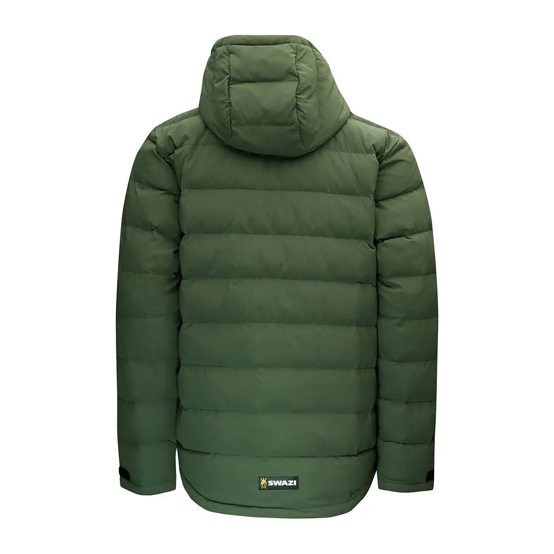 Green hooded puffer jacket from Swazi Puffadder, perfect for country clothing and hunting