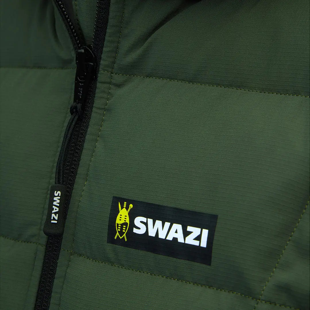 Olive green Swazi Puffadder puffer jacket with black zipper and country clothing style