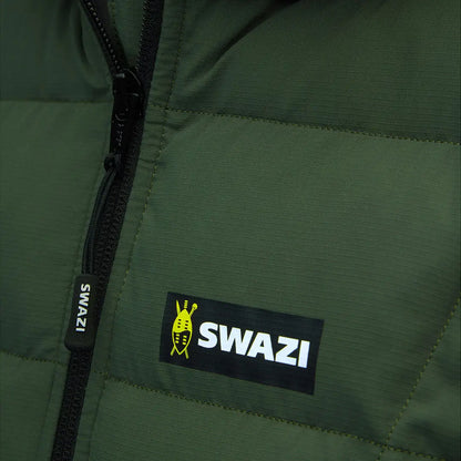 Olive green Swazi Puffadder puffer jacket with black zipper and country clothing style