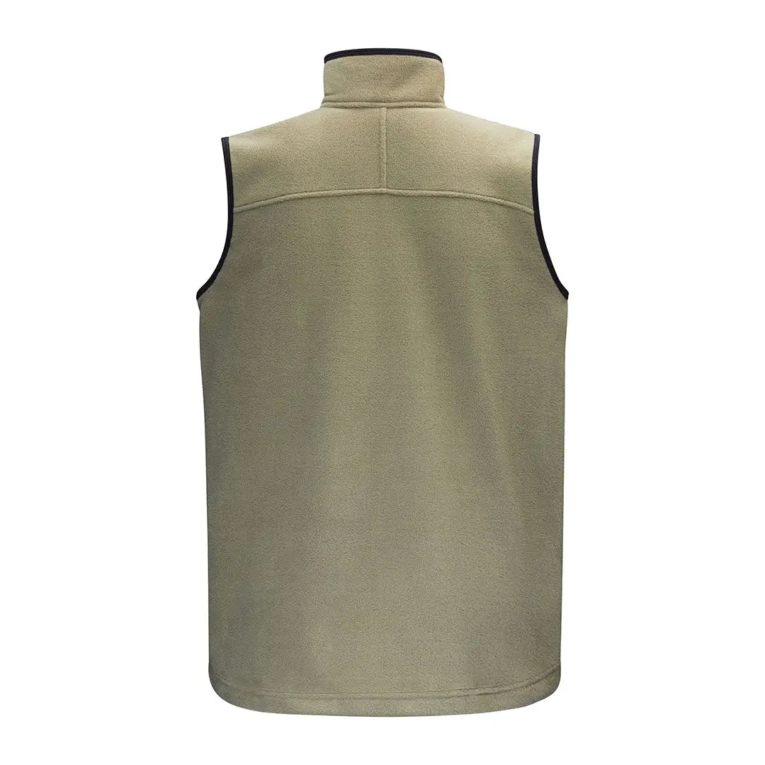 Tan fleece vest with black trim for men, Swazi Sherpa Vest style, comfy sherpa vest