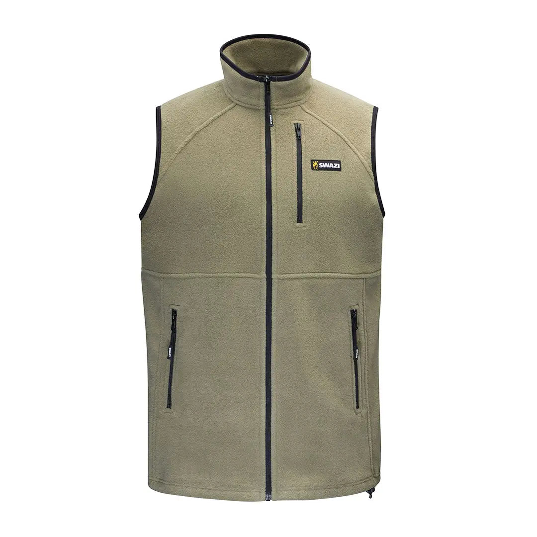 Khaki fleece vest with black trim, Swazi Sherpa Vest for cozy style