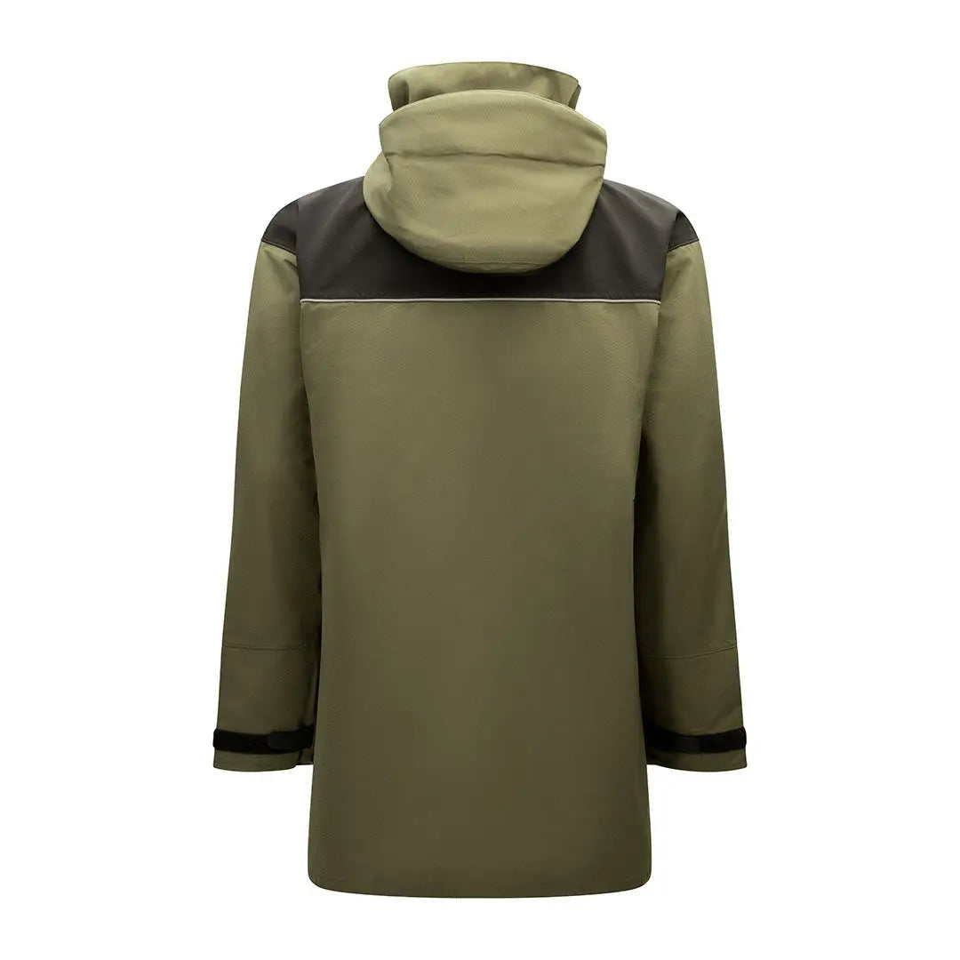 Olive green Swazi Torrent Jacket with hood, perfect for outdoor adventures