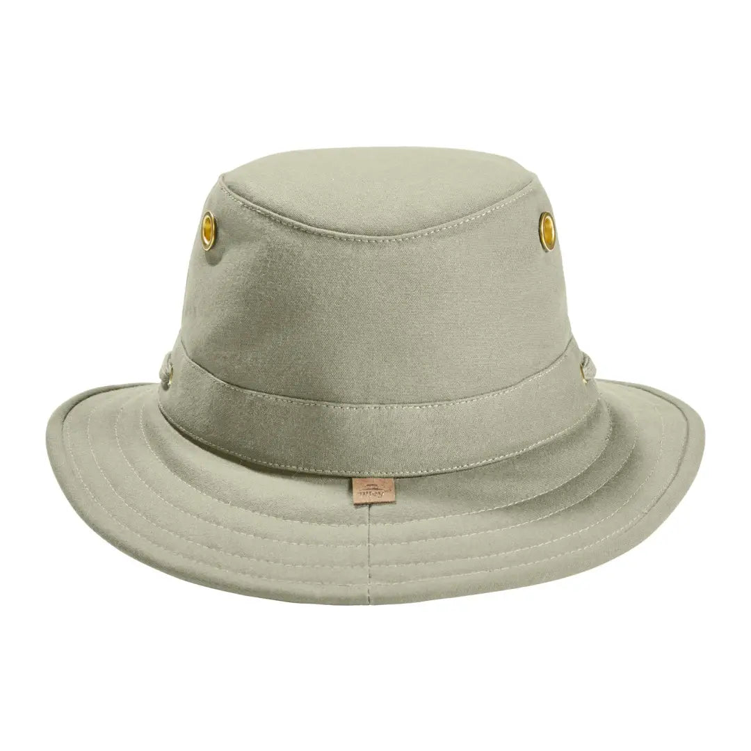 Khaki Tilley Authentic T5 Cotton Hat with a wide brim and oval shaped crown