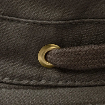 Gray fabric with brass grommet and drawstring on Tilley Hikers Airflow Hat
