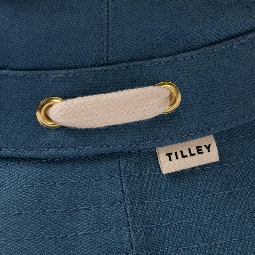 Detailed view of a Blue Tilley Iconic T1 Bucket Hat showcasing its unique design