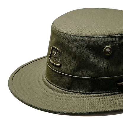Olive green bucket hat perfect for country clothing and outdoor adventures on hunting trips
