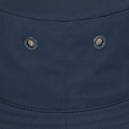 Blue bucket hat detail of Tilley Logo Technical T1 Bucket, showcasing its stylish design