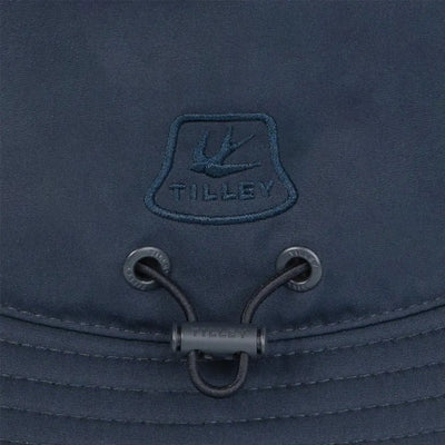 Detail of Navy Tilley hat showcasing Tilley Logo on Technical T1 Bucket style