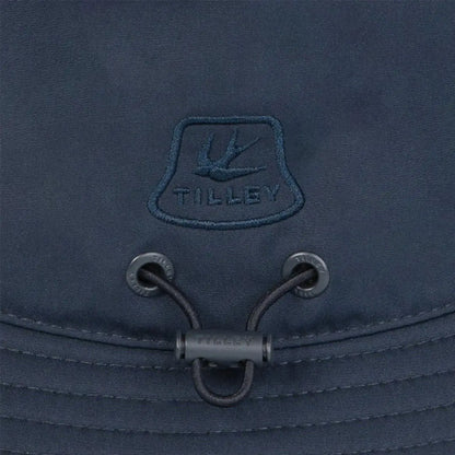 Detail of Navy Tilley hat showcasing Tilley Logo on Technical T1 Bucket style
