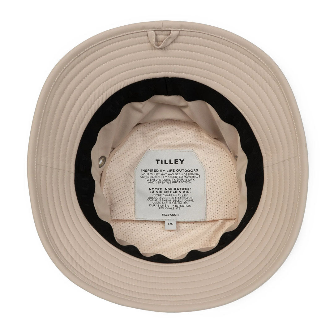 Beige Tilley Logo Technical T1 Bucket hat perfect for outdoor adventures
