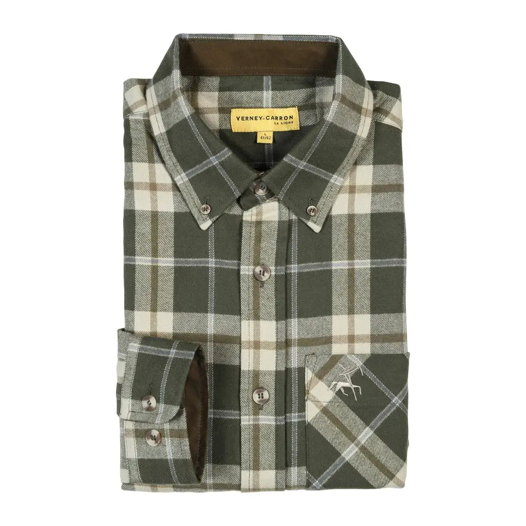 Folded green and beige plaid Verney Carron Spaniel Shirt ready for your casual outfit