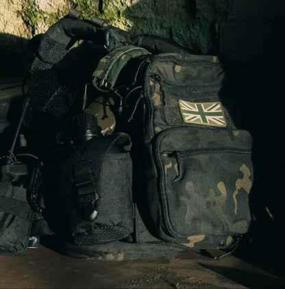Camouflage military backpack with Viper Modular Water Bottle and Pouch for outdoor adventures