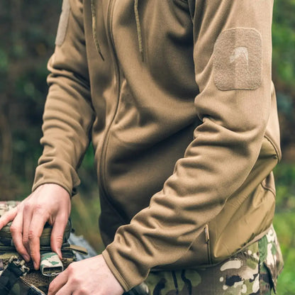 Tan Tactical Jacket with Zippered Pockets and Sleeve Patch for Viper Storm Hoodie