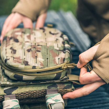 Camouflage tactical pouch opening with Viper Storm Hoodie having brushed fleece lining