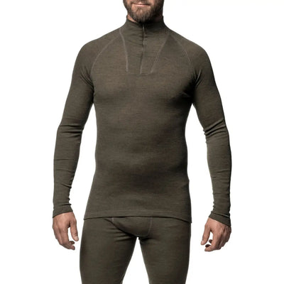 Olive green long-sleeved thermal undershirt perfect for country clothing and outdoors