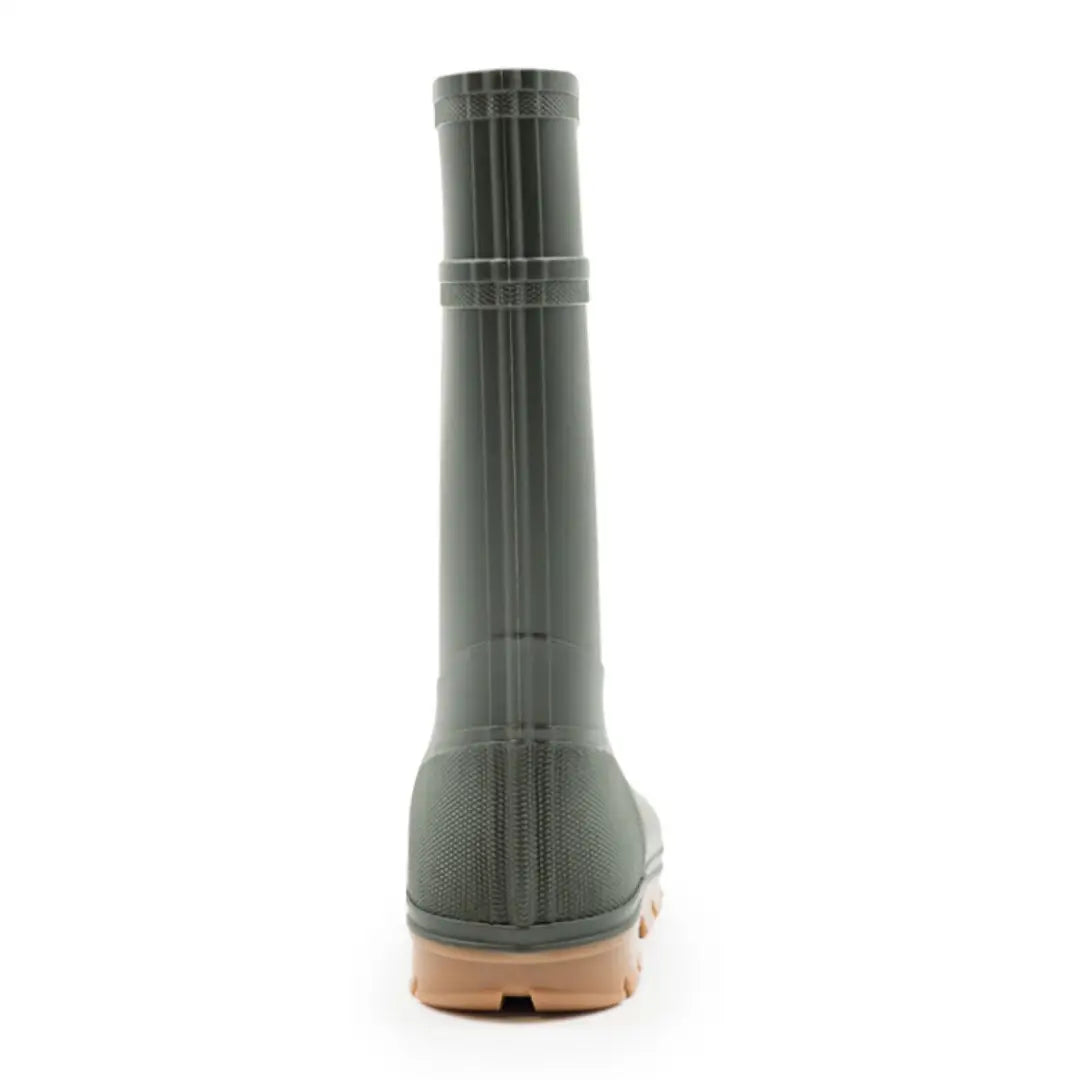 Green rubber Swampmaster Stampede Junior Wellington with ridged shaft and tan sole