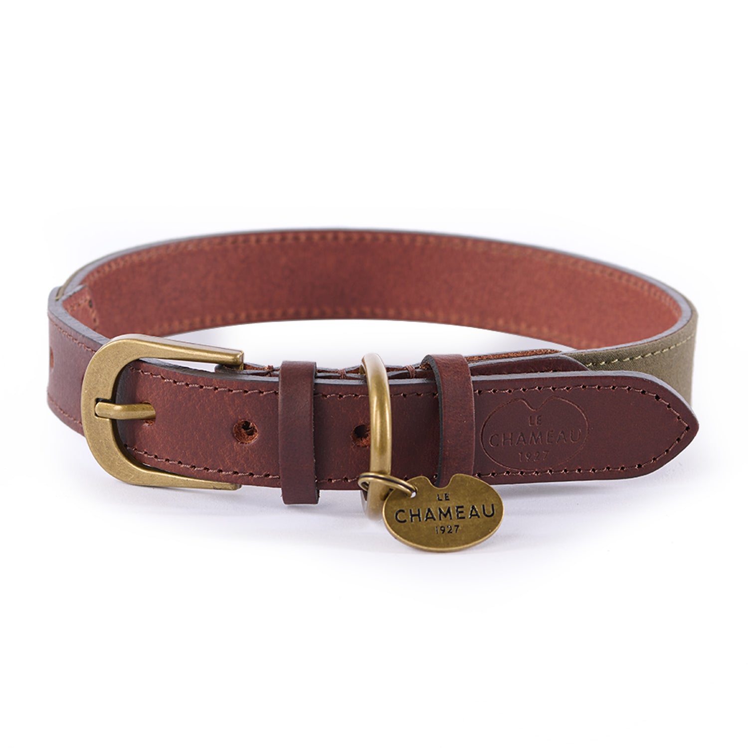 Le-Chameau-Large-Waxed-Cotton-and-Leather-Dog-Collar